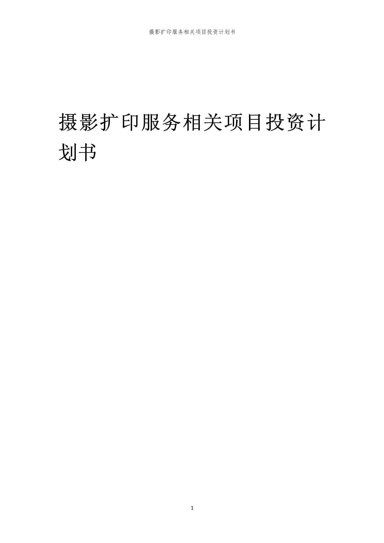 攝影擴印服務相關項目投資計劃書